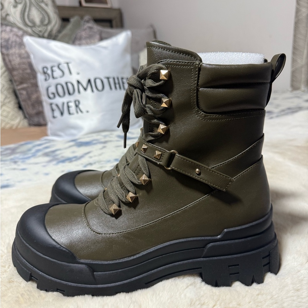 Stylish Olive Combat Boots with Gold Studs